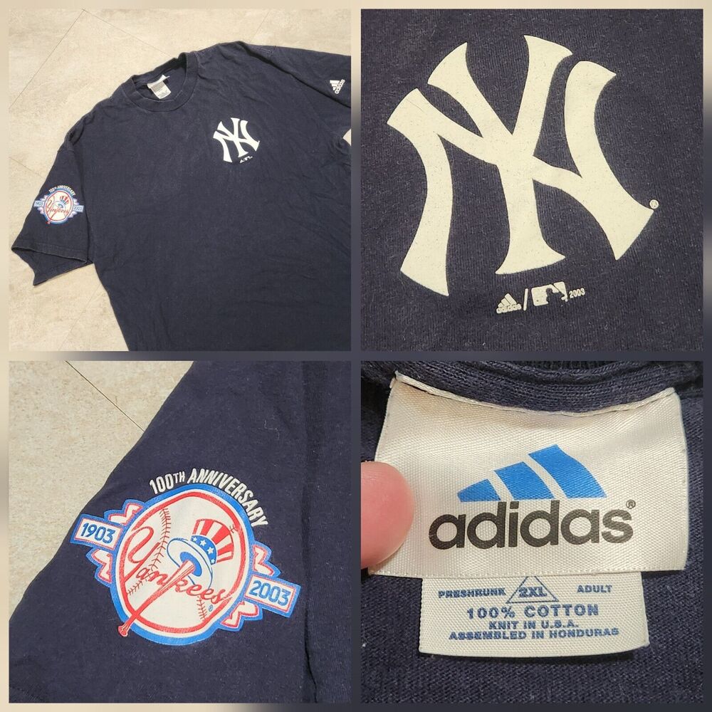 VTG Y2K 2003 New York Yankees Adidas Men 2XL 100th Anniversary 100 Years T Shirt